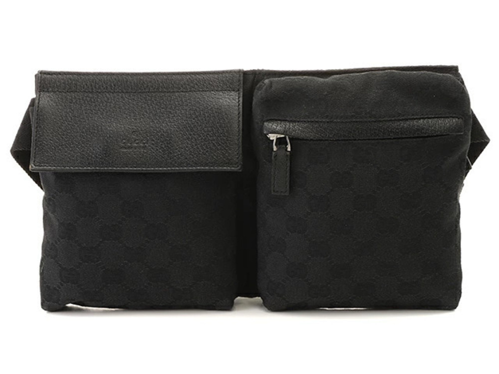 Gucci GG Canvas Waist Belt Bag Black Leather